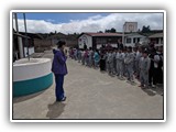 Cecy addresses the students - Muyurco, June 16, 2019